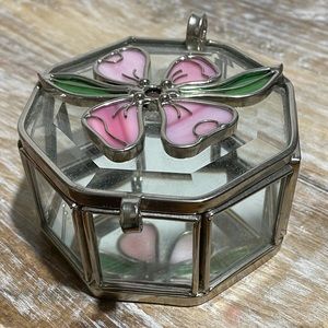 Vintage Glass Floral trinket box